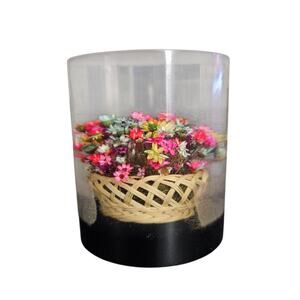 Vintage Lucite Resin Paperweight Dried Flowers Basket Design Clear Acrylic